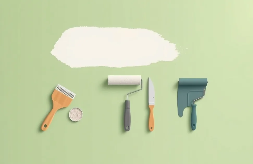 Outils de peinture disposés dans l'ordre des étapes du chantier